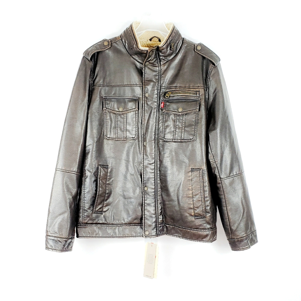 Levis Straus & Co Faux Leather Sherpa Lined Jacket